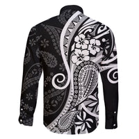 Black Polynesia Paisley Family Matching Long Sleeve Bodycon Dress and Hawaiian Shirt Polynesian With Tropical Flowers LT14 - Polynesian Pride