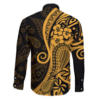 Gold Polynesia Paisley Family Matching Long Sleeve Bodycon Dress and Hawaiian Shirt Polynesian With Tropical Flowers LT14 - Polynesian Pride