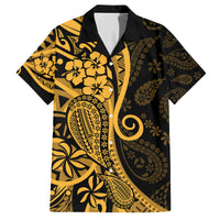 Gold Polynesia Paisley Family Matching Summer Maxi Dress and Hawaiian Shirt Polynesian With Tropical Flowers LT14 Dad's Shirt - Short Sleeve Gold - Polynesian Pride