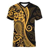 Gold Polynesia Paisley Women V Neck T Shirt Polynesian With Tropical Flowers LT14 Female Gold - Polynesian Pride