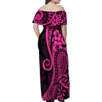 Pink Polynesia Paisley Family Matching Off Shoulder Maxi Dress and Hawaiian Shirt Polynesian With Tropical Flowers LT14 - Polynesian Pride