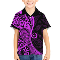 Polynesia Paisley Family Matching Short Sleeve Bodycon Dress and Hawaiian Shirt Polynesian With Tropical Flowers - Purple LT14 Son's Shirt Purple - Polynesian Pride