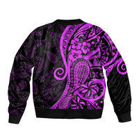 Polynesia Paisley Sleeve Zip Bomber Jacket Polynesian With Tropical Flowers - Purple LT14 - Polynesian Pride