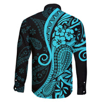 Polynesia Paisley Family Matching Long Sleeve Bodycon Dress and Hawaiian Shirt Polynesian With Tropical Flowers - Turquoise LT14 - Polynesian Pride