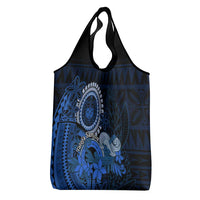 Talofa Samoa Grocery Bag Samoan Kava Bowl Siapo Pattern - Blue
