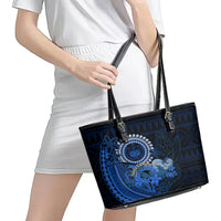 Talofa Samoa Leather Tote Bag Samoan Kava Bowl Siapo Pattern - Blue LT14 - Polynesian Pride