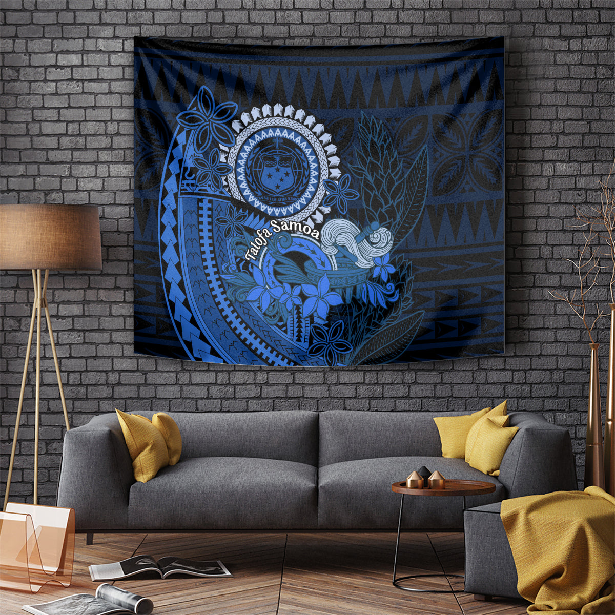 Talofa Samoa Tapestry Samoan Kava Bowl Siapo Pattern - Blue LT14 Blue - Polynesian Pride