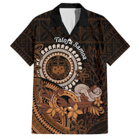 Talofa Samoa Family Matching Off Shoulder Long Sleeve Dress and Hawaiian Shirt Samoan Kava Bowl Siapo Pattern - Brown LT14 Dad's Shirt - Short Sleeve Brown - Polynesian Pride