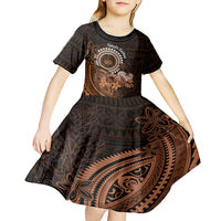 Talofa Samoa Kid Short Sleeve Dress Samoan Kava Bowl Siapo Pattern - Brown LT14 - Polynesian Pride