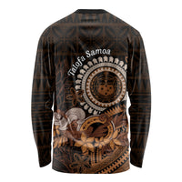 Talofa Samoa Long Sleeve Shirt Samoan Kava Bowl Siapo Pattern - Brown LT14 - Polynesian Pride