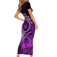 Purple Talofa Samoa Family Matching Short Sleeve Bodycon Dress and Hawaiian Shirt Samoan Kava Bowl Siapo Pattern LT14 - Polynesian Pride