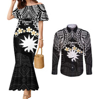 Ekamowir Omo Nauru Couples Matching Mermaid Dress and Long Sleeve Button Shirt Naoero Twelve-pointed Star Polynesian Tattoo