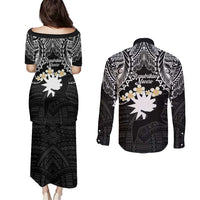 Ekamowir Omo Nauru Couples Matching Puletasi and Long Sleeve Button Shirt Naoero Twelve-pointed Star Polynesian Tattoo