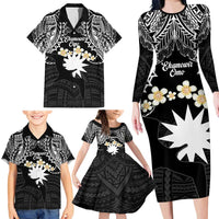 Ekamowir Omo Nauru Family Matching Long Sleeve Bodycon Dress and Hawaiian Shirt Naoero Twelve-pointed Star Polynesian Tattoo