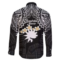 Ekamowir Omo Nauru Family Matching Off The Shoulder Long Sleeve Dress and Hawaiian Shirt Naoero Twelve-pointed Star Polynesian Tattoo