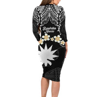 Ekamowir Omo Nauru Long Sleeve Bodycon Dress Naoero Twelve-pointed Star Polynesian Tattoo