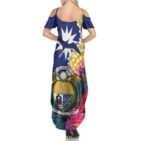 Nauru Independence Day Summer Maxi Dress Coat Of Arms With Tropical Flowers