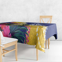 Nauru Independence Day Tablecloth Coat Of Arms With Tropical Flowers