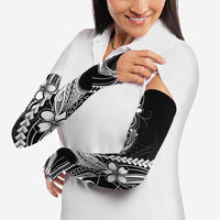 Black Aloha Hawaii Arm Sleeves Polynesian Shark Tattoo With Plumeria - Polynesian Pride