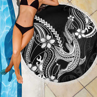 Black Aloha Hawaii Beach Blanket Polynesian Shark Tattoo With Plumeria - Polynesian Pride