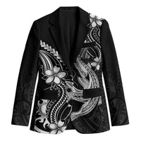 Black Aloha Hawaii Blazer Polynesian Shark Tattoo With Plumeria - Polynesian Pride