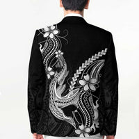 Black Aloha Hawaii Blazer Polynesian Shark Tattoo With Plumeria - Polynesian Pride