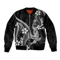 Black Aloha Hawaii Bomber Jacket Polynesian Shark Tattoo With Plumeria - Polynesian Pride