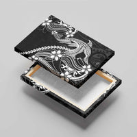 Black Aloha Hawaii Canvas Wall Art Polynesian Shark Tattoo With Plumeria - Polynesian Pride