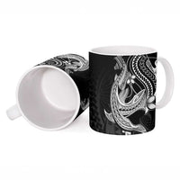 Black Aloha Hawaii Ceramic Mug Polynesian Shark Tattoo With Plumeria - Polynesian Pride