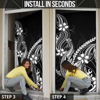 Black Aloha Hawaii Door Cover Polynesian Shark Tattoo With Plumeria - Polynesian Pride