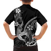 Black Aloha Hawaii Family Matching Mermaid Dress and Hawaiian Shirt Polynesian Shark Tattoo With Plumeria - Polynesian Pride
