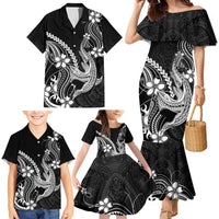 Black Aloha Hawaii Family Matching Mermaid Dress and Hawaiian Shirt Polynesian Shark Tattoo With Plumeria - Polynesian Pride