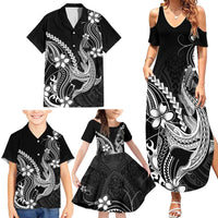Black Aloha Hawaii Family Matching Summer Maxi Dress and Hawaiian Shirt Polynesian Shark Tattoo With Plumeria - Polynesian Pride