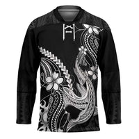 Black Aloha Hawaii Hockey Jersey Polynesian Shark Tattoo With Plumeria - Polynesian Pride