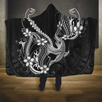 Black Aloha Hawaii Hooded Blanket Polynesian Shark Tattoo With Plumeria - Polynesian Pride