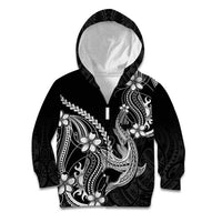 Black Aloha Hawaii Kid Hoodie Polynesian Shark Tattoo With Plumeria - Polynesian Pride