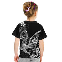 Black Aloha Hawaii Kid T Shirt Polynesian Shark Tattoo With Plumeria - Polynesian Pride