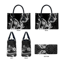 Black Aloha Hawaii Leather Bag Polynesian Shark Tattoo With Plumeria - Polynesian Pride