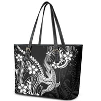 Black Aloha Hawaii Leather Tote Bag Polynesian Shark Tattoo With Plumeria LT14 - Polynesian Pride
