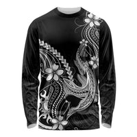 Black Aloha Hawaii Long Sleeve Shirt Polynesian Shark Tattoo With Plumeria - Polynesian Pride