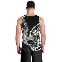 Black Aloha Hawaii Men Tank Top Polynesian Shark Tattoo With Plumeria - Polynesian Pride