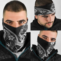 Black Aloha Hawaii Neck Gaiter Polynesian Shark Tattoo With Plumeria - Polynesian Pride