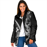 Black Aloha Hawaii Padded Jacket Polynesian Shark Tattoo With Plumeria - Polynesian Pride