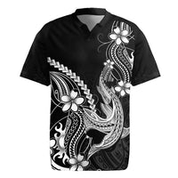 Black Aloha Hawaii Rugby Jersey Polynesian Shark Tattoo With Plumeria - Polynesian Pride