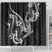 Black Aloha Hawaii Shower Curtain Polynesian Shark Tattoo With Plumeria - Polynesian Pride