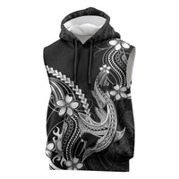 Black Aloha Hawaii Sleeveless Hoodie Polynesian Shark Tattoo With Plumeria - Polynesian Pride