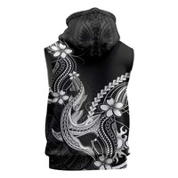 Black Aloha Hawaii Sleeveless Hoodie Polynesian Shark Tattoo With Plumeria - Polynesian Pride