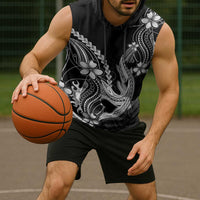 Black Aloha Hawaii Sleeveless Hoodie Polynesian Shark Tattoo With Plumeria - Polynesian Pride