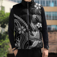 Black Aloha Hawaii Sleeveless Puffer Jacket Polynesian Shark Tattoo With Plumeria - Polynesian Pride