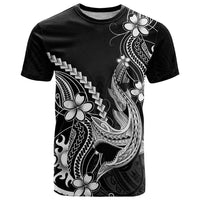 Black Aloha Hawaii T Shirt Polynesian Shark Tattoo With Plumeria - Polynesian Pride